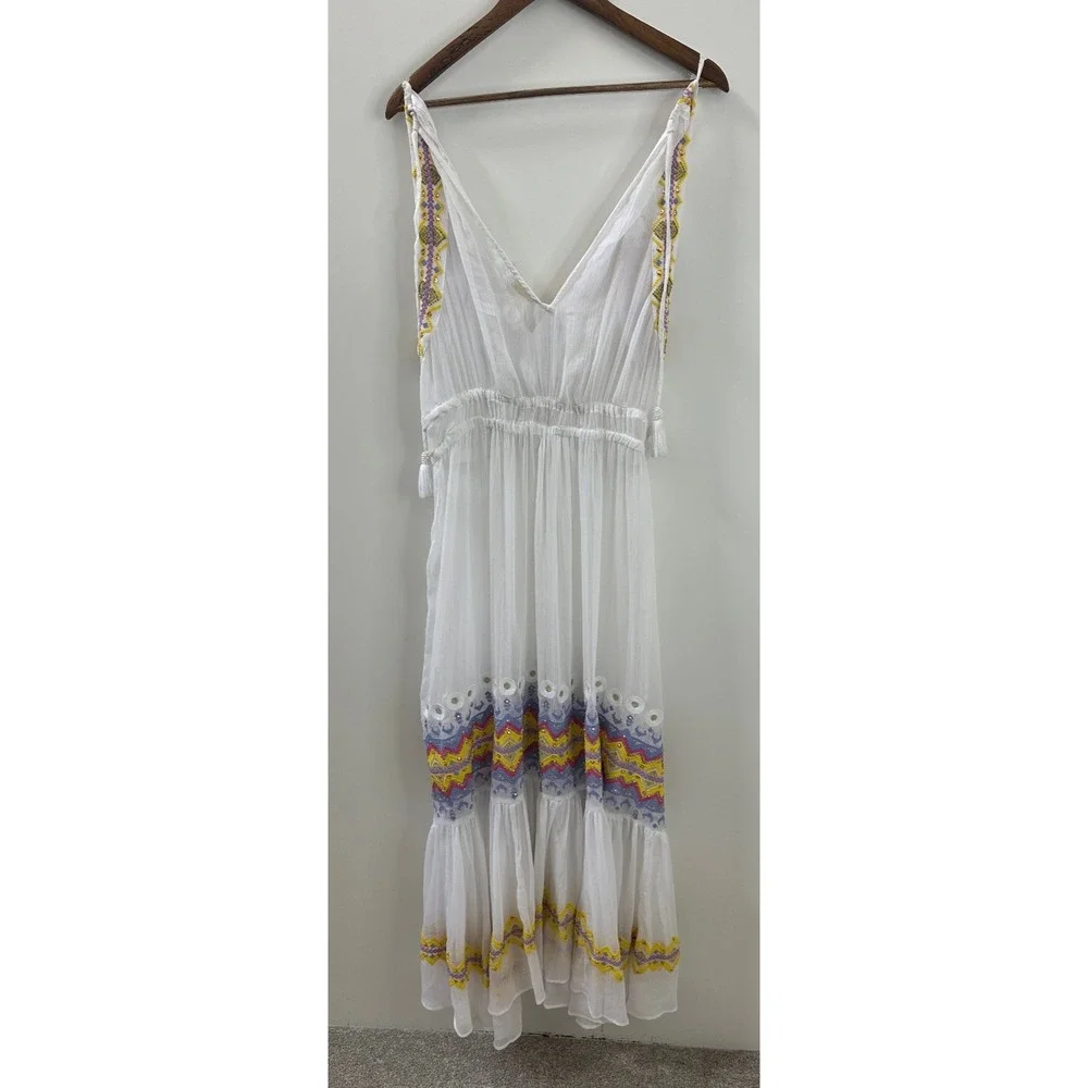 NEW Ramy Brook Sienna Embroidered Chiffon Swim Cover-Up Maxi Dress White XL $365 - Picture 13 of 16